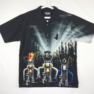 Dogs On Motorcycles Button Up Shirt Mens Large